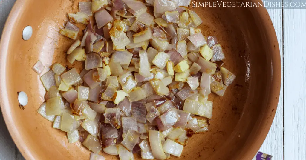 red onion chopped and sautéed in olive oil in copper skillet