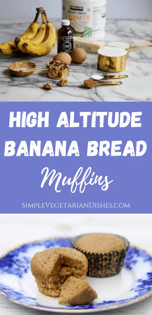 high altitude banana bread muffin pinnable graphic
