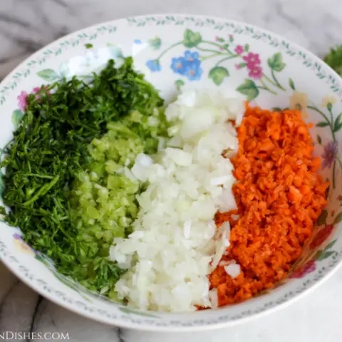 battuto in floral bowl parsley celery onion carrot finely diced