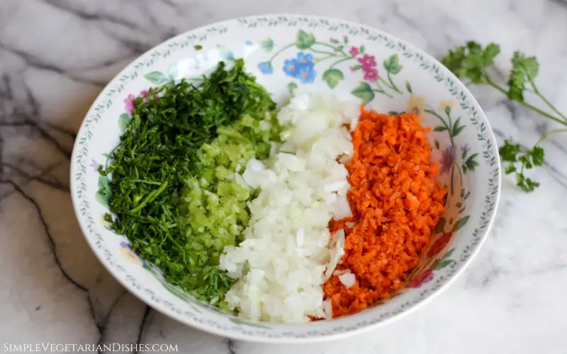 battuto in floral bowl parsley celery onion carrot finely diced