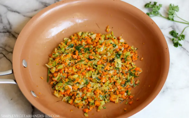 soffritto lightly sautéed battuto in copper skillet