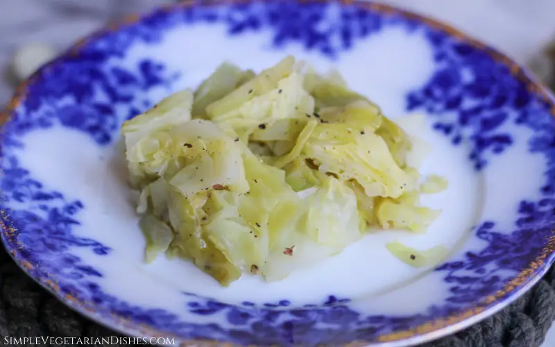 instant pot cabbage close up served on blue china