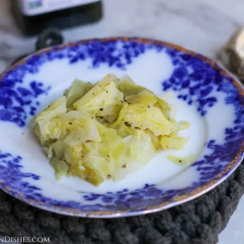 instant pot cabbage served on blue china