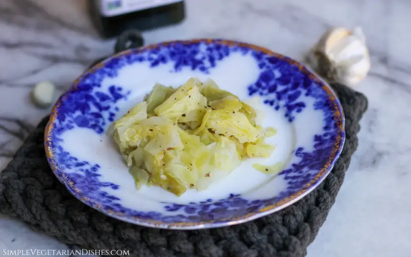 instant pot cabbage served on blue china