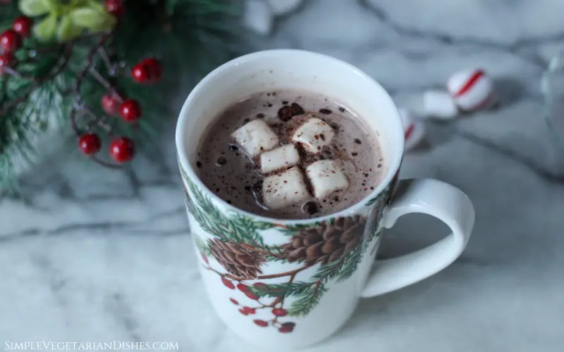 vegan hot chocolate bomb exploded in mug after adding hot vegan milk
