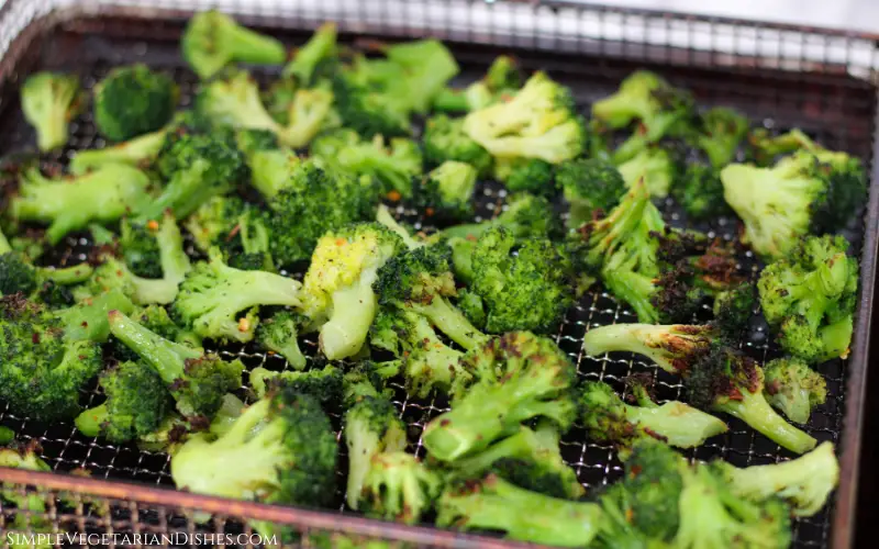 air fried broccoli done in metal basket