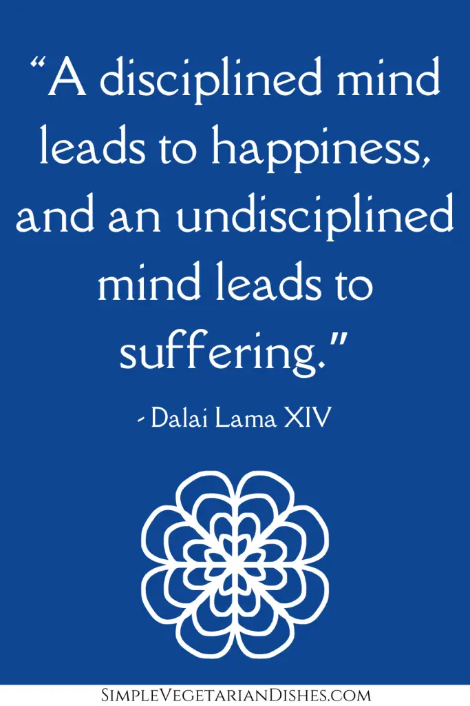 quotes on self-control and discipline dalai lama quote on blue background with white flower graphic