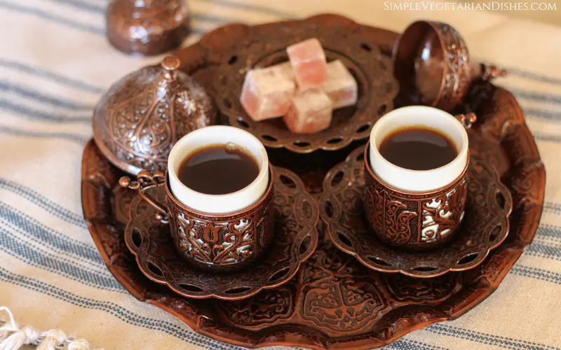 tray of Turkish coffee served for arabic coffee vs Turkish coffee article