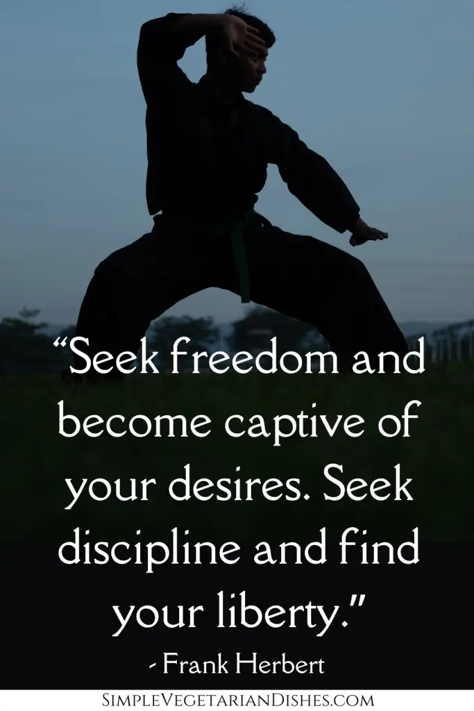 quotes on self-control and discipline frank herbert quote with man doing martial arts